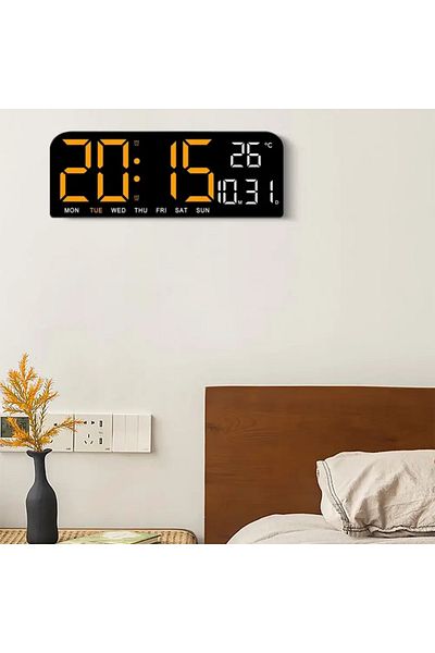 VTM Ceas Digital Portocaliu cu LED, Calendar, Cronometru, Termometru, Alarma, Snooze, 24x9cm