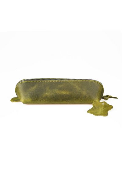 BBACK Trusa pentru creion din piele Crazy cu fermoar 20x5x6 cm Negru Moară Verde Fistic
