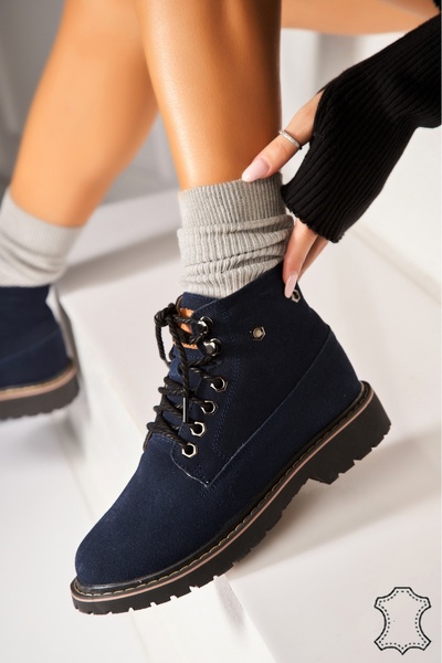 Joana Women's Genuine Suede Boots Navy Blue Nolyn