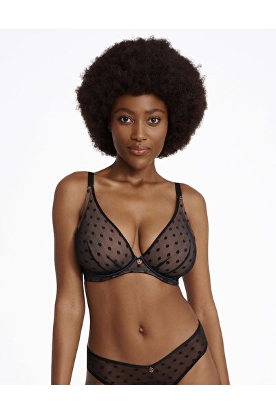 ESOTIQ Sutien moale, fără burete, cu armătură, cu buline, din plasă, senzual ...