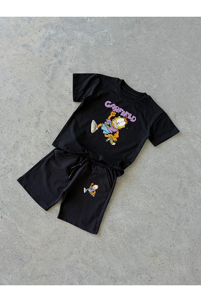 KAPROLLI Garfield Pattern Unisex Tshirt Shorts Girls Boys Kids Bottom Top Set Tshirt Shorts Set School Nursery Set