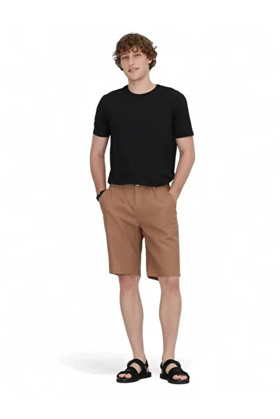 Kip Brown Woven Jogging Fit Casual Cotton Blend Bermuda