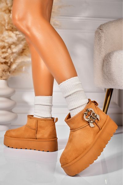 Joana Avielle Women's Camel Fur-lined Boots Made of Eco-Suede Leather