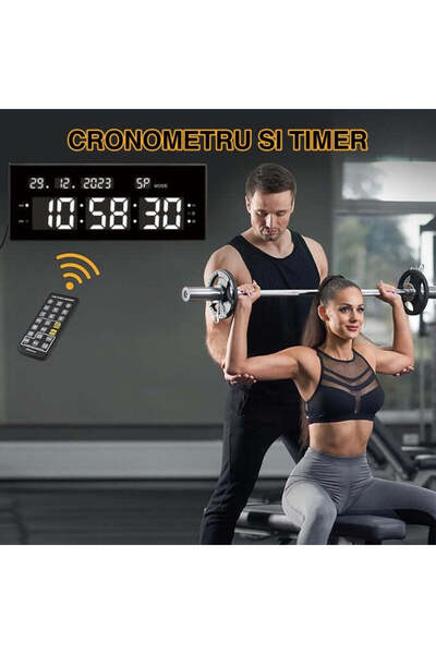 VTM Ceas Digital LED Alb cu Cronometru, Calendar, Timer, Alarmă, 32x12cm, Luminozitate Ajustabilă