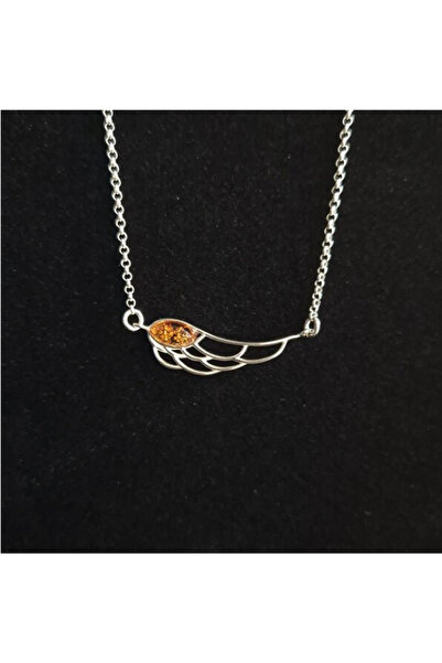 OEN Colier din argint cu chihlimbar maro cognac, model angel, lungime 45 cm