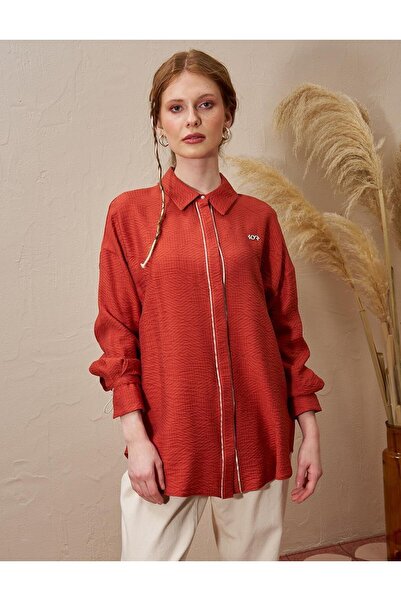 Kayra Patı Gizli Viskon Tunik KY-B25-81047 - Kiremit