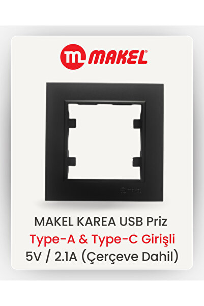 MAKEL USB Priz | Type-A & Type-C Girişli | 5V / 2.1A (Siyah)