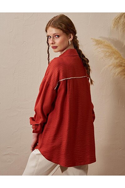 Kayra Patı Gizli Viskon Tunik KY-B25-81047 - Kiremit
