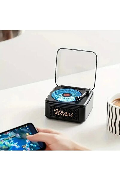 Vothoon Nostalji Mini Plak Görünümlü Radyolu Bluetooth Hoparlör 3D Ses Dalgası Retro Müzik Plak