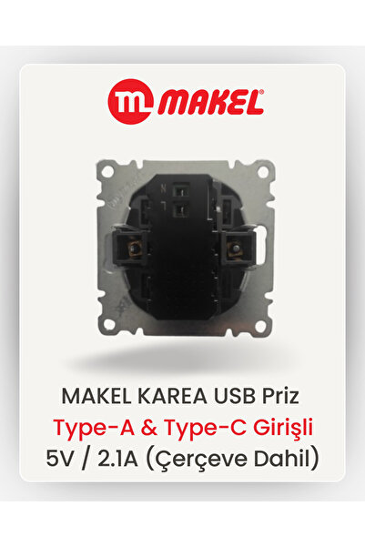 MAKEL USB Priz | Type-A & Type-C Girişli | 5V / 2.1A (Siyah)