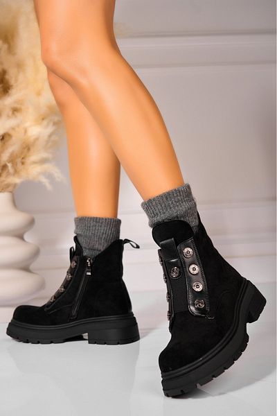 Joana Women's Black Fur-lined Boots Made of Eco-Suede Leather Jakaia2