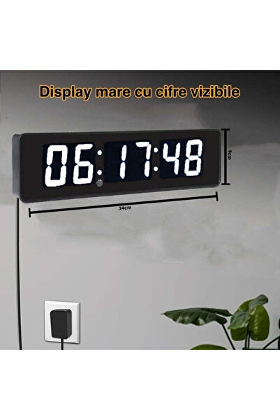 VTM Ceas Digital de Masa si Perete cu LED Alb, Cronometru, Timer, Alarma, 34x9cm