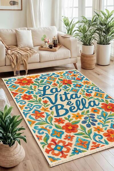 Markaev La Vita e Bella Akdeniz Temalı Baskılı Dokuma Taban Halı 270 YNG