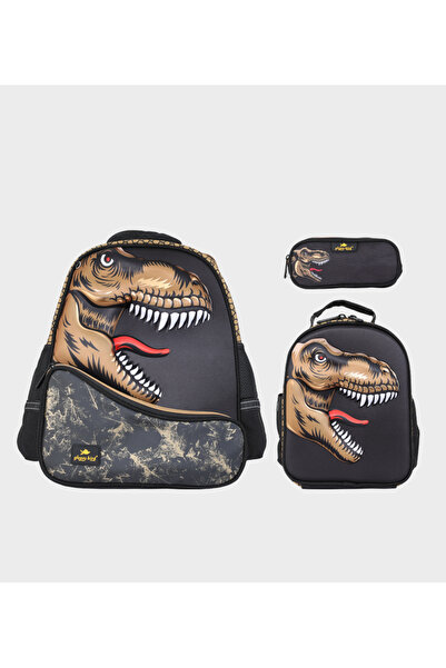 B4U Ghiozdan scolar baieti echipat cu penar si gentuta, Glossy Bird T-Rex neg...
