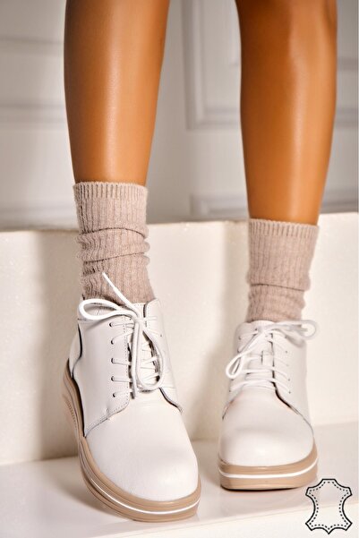 Joana Γυναικείες Λευκές Μπότες από Γνήσιο Δέρμα Yuliya