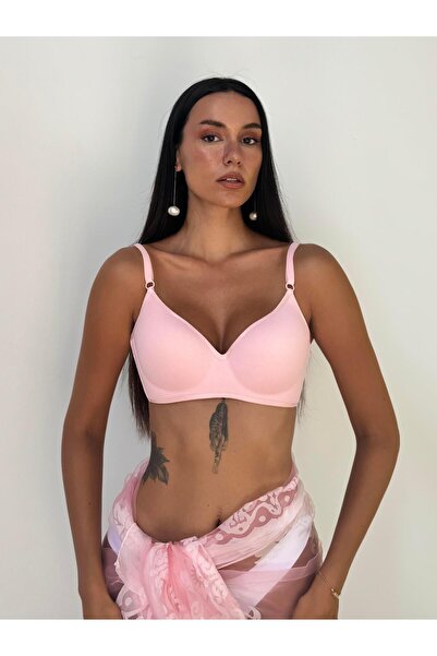 Cansoy Ribbed Unpadded Underwireless Pink Bra (192)