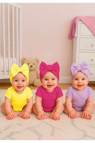 Sitilin Baby Double Layer Bowknot Bonnet 100% Cotton, Newborn and 0–12 Months Compatible Skin Friendly Stl7077
