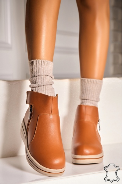 Joana Γυναικείες Μπότες από Φυσικό Δέρμα Camel Wanita