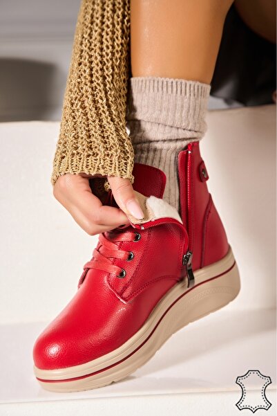 Joana Women's Red Natural Leather Boots Alexina