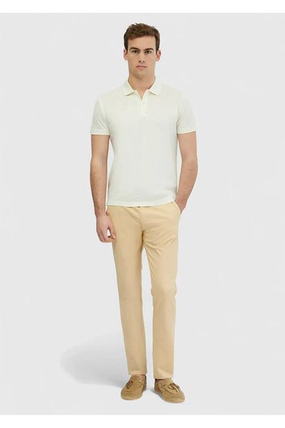 Ramsey Ecru Plain Polo Neck 100% Cotton T-Shirt