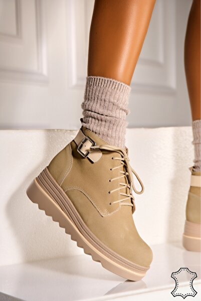 Joana Γυναικείες Μπότες από Γνήσιο Δέρμα Σουέτ Μπεζ Maleny