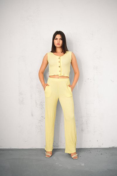 winmoda Women's Seersucker Suit with Vest - Vest and Pants - Summer Suit