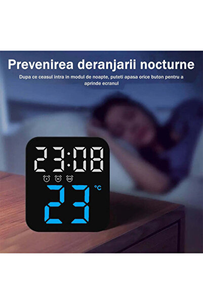 VTM Ceas Digital Masa LED Albastru, 3 Alarme, Calendar, Temperatura, Snooze, Mod Noapte