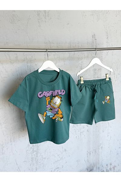 KAPROLLI Garfield Pattern Unisex Tshirt Shorts Girls Boys Kids Bottom Top Set Tshirt Shorts Set School Nursery Set