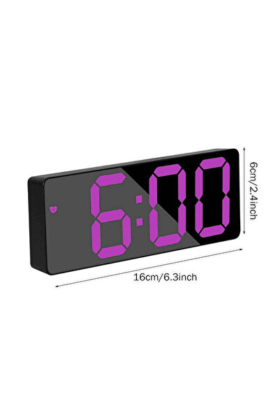 VTM Black Digital Clock with Purple LED, Temperature, Alarm, Voice Control, Adapter Included
