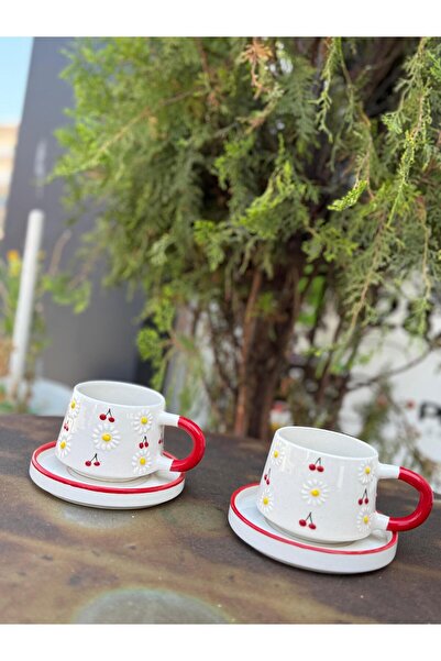 Esc Baskı ve Hediyelik Eşya Kirazlı Çiçek Desenli Seramik Bardak - 4 Parça 2 ...