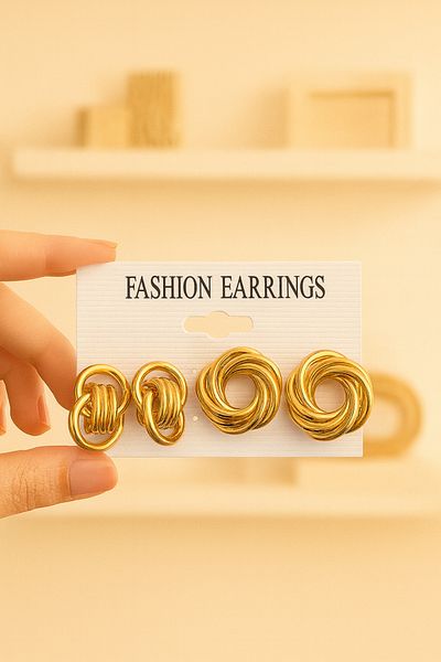 PABALAS مجموعة أقراط بتصميم هندسي ذهبي اللون مكونة من 4 قطع