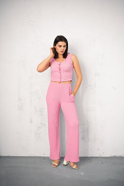winmoda Women's Seersucker Suit with Vest - Vest and Pants - Summer Suit