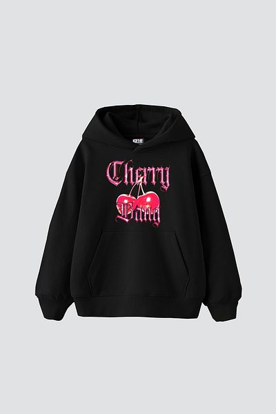 Sekizbiraltı Cherry Gang Printed Oversize Unisex Black Hoodie