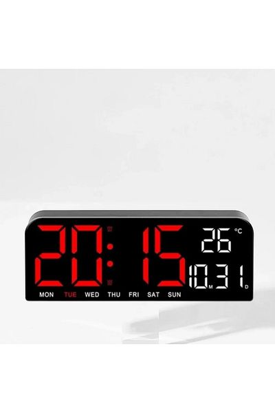 VTM Ceas Digital de Masa si Perete cu LED Rosu, Calendar, Cronometru, Alarma, Snooze, 24x9cm