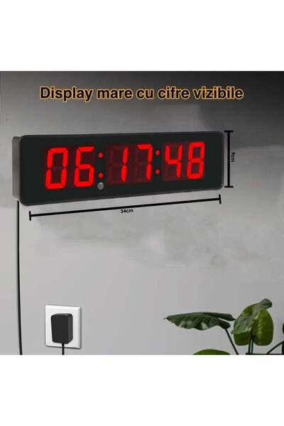 VTM Ceas Digital de Masa si Perete cu LED Rosu, Cronometru, Timer, Alarma, 34x9cm
