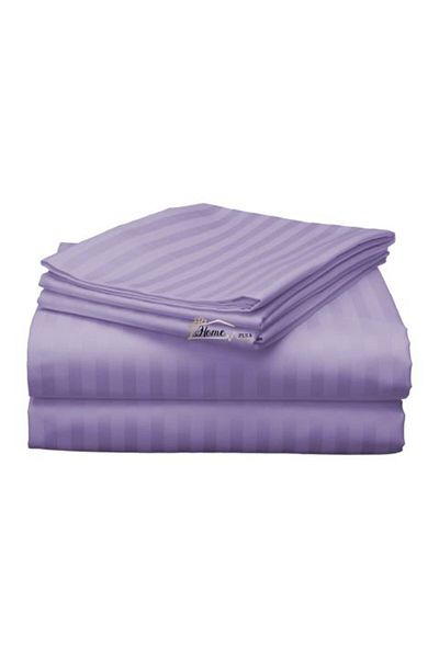 HomePuls Bed Sheet for 2 Persons Damask Polycotton Stripe 1 cm, 220 x 230 cm, Lilac Iris