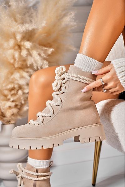 Joana Hatley Beige Faux Suede Fur-lined Women's Boots