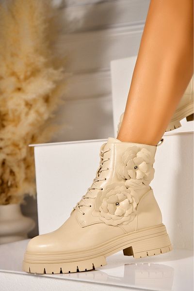 Joana Women's Beige Fur-lined Boots Made of Tiyona Ecological Leather