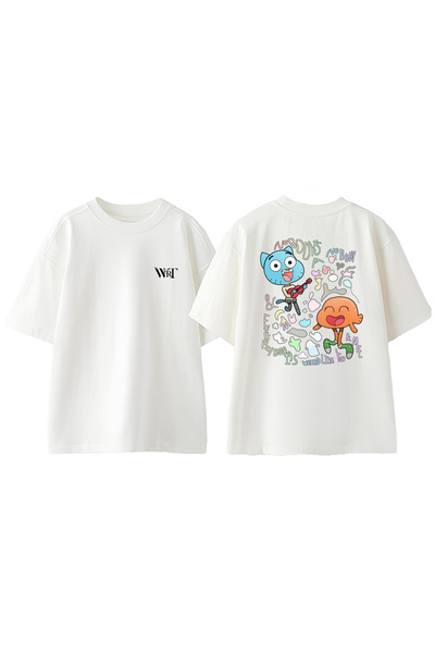 THEWERT Μπλουζάκι Gumball And Darwin 10 Design με στάμπα από βαμβακερό λευκό oversize