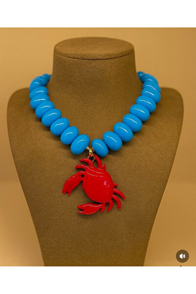 BES مجوهرات قلادة من المجوهرات على شكل سرطان البحر باللون الأحمر مع خرز أبيض