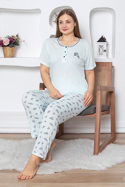 Fulla Moda Leaf Patterned Large Size Pajama Set