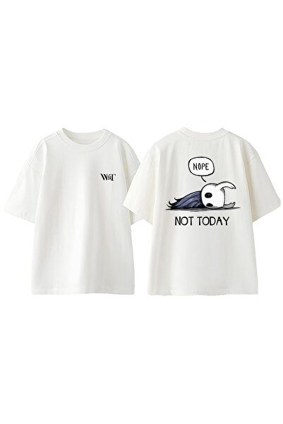 THEWERT Tricou oversize alb din bumbac cu imprimeu Hollow Knight 3 Design