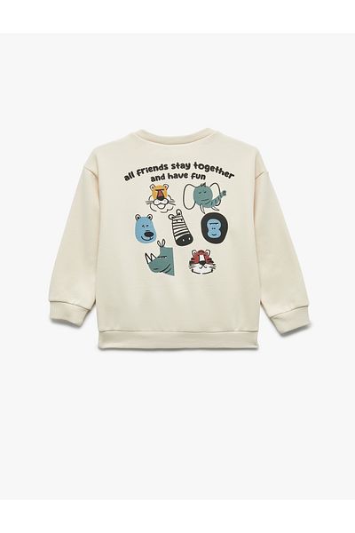 Koton Printed Long Sleeve Crew Neck Hooded Sweatshirt