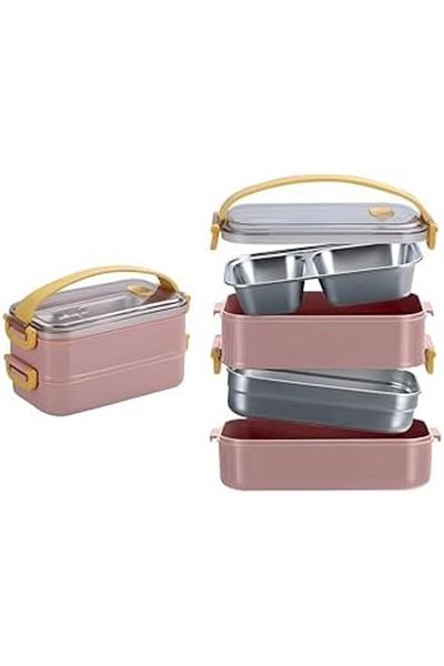 Cozy Nest Bento Lunch Box 3-Compartments and Handle Stainless Steel Leak-proof 1600ml for School Boys,Girls