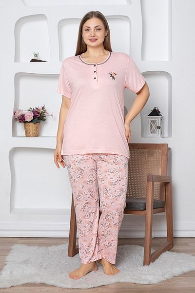Fulla Moda Floral Patterned Plus Size Pajama Set
