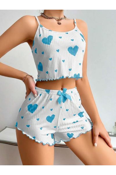 BALDOMERO Women's Patterned Strappy Shorts Pajama Set
