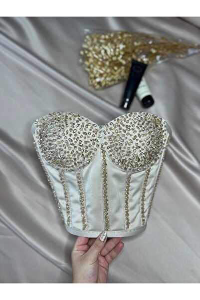 Metay Design Saten Ful Taş İşleme Korse Büstiyer Taşlı Model