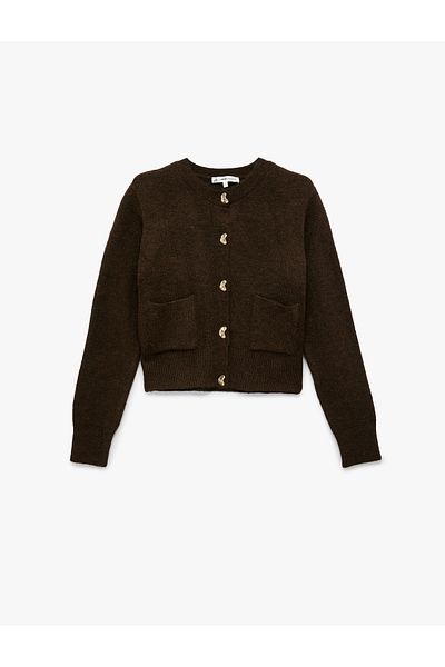Koton Long Sleeve Crew Neck Pocket Detailed Buttoned Cardigan