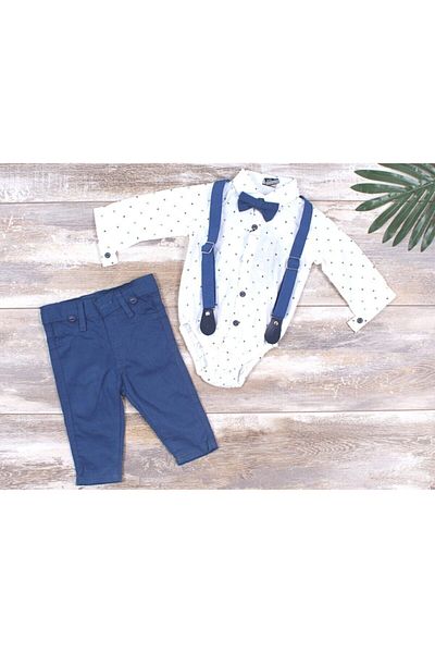 BİGÜMEX Baby Boy Blue Jumpsuit Shirt Bow Tie Suit