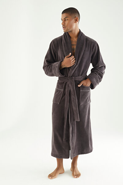 Nuşa Stylish Piping Bamboo Cotton Men's Bathrobe